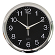 Quartz Wall Clock 30cm Black, Chrome Trim